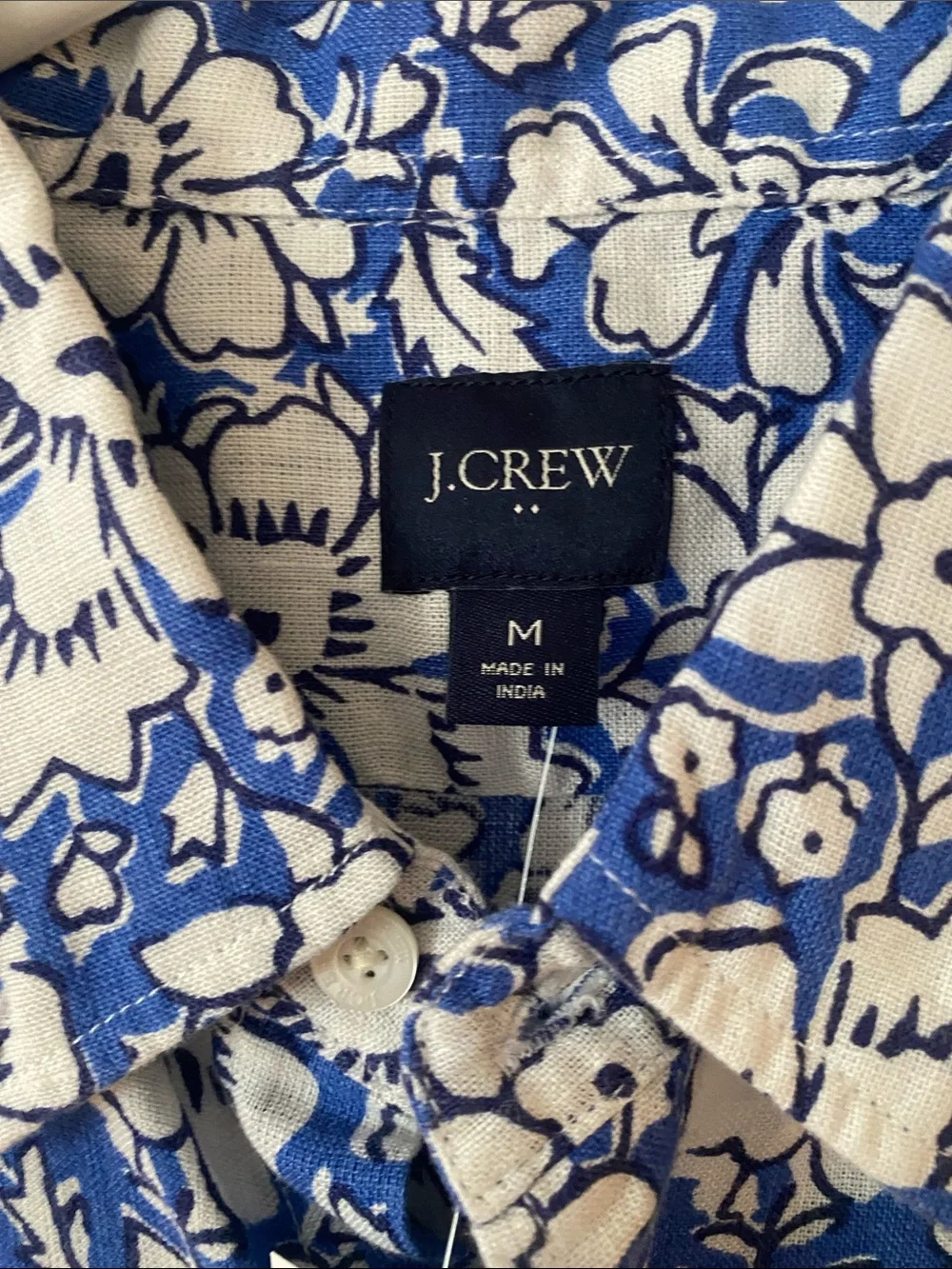J. Crew 80%Linen Men’s Blue & White Floral Short-Sleeve Shirt
